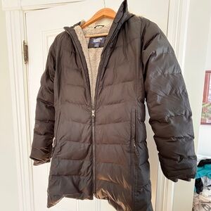 Lands' End Black Puffer Jacket with fleece lining -